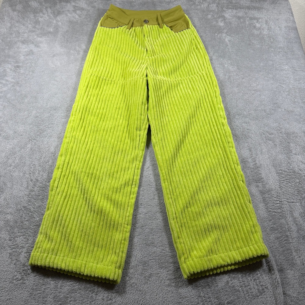 Somewhere Nowhere Thick Corduroy Pants Womens 24 Lime Green Wide Leg High Rise